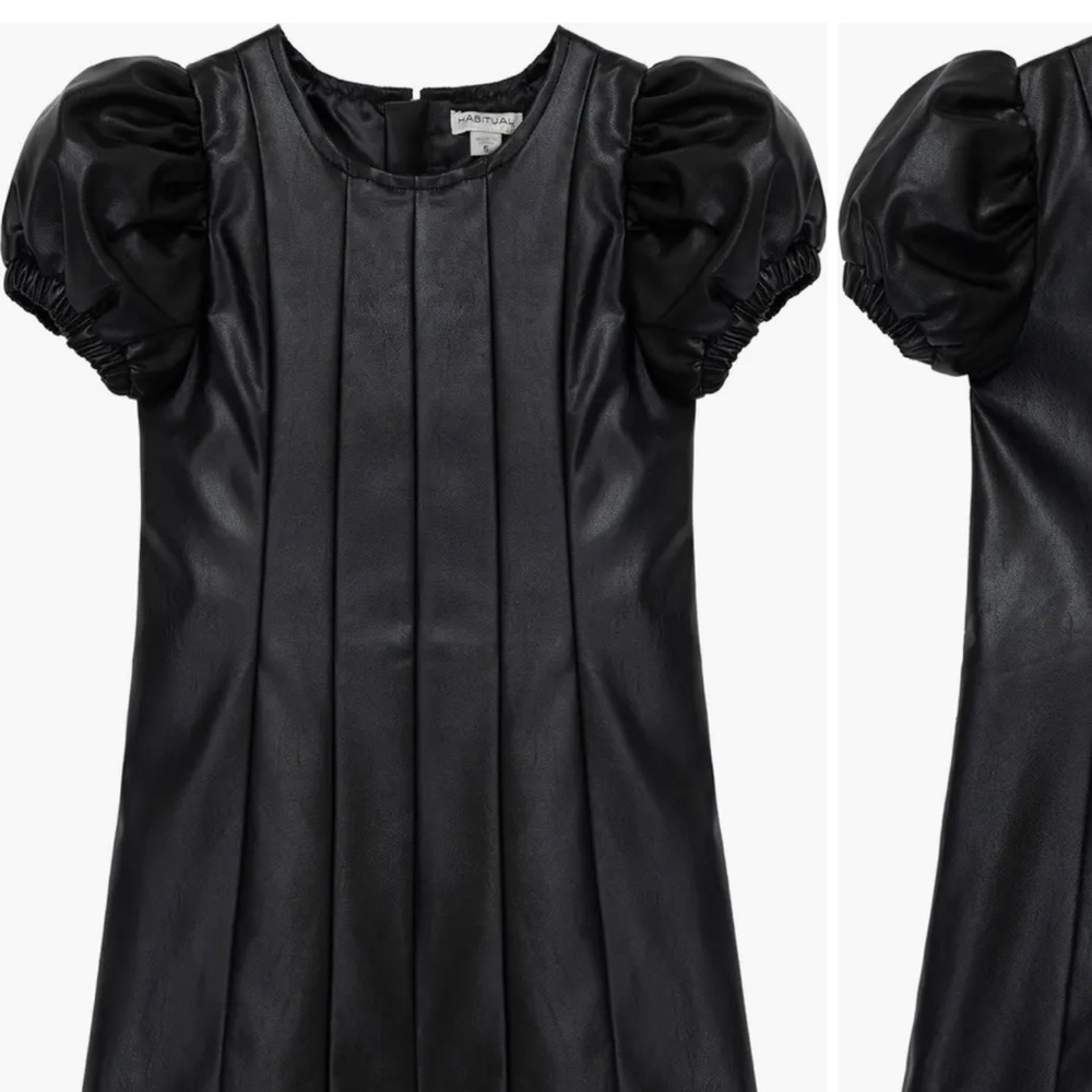 Kids' Puff Sleeve Faux Leather Dress